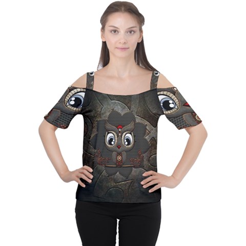 Wonderful Cute  Steampunk Owl Cutout Shoulder Tee by FantasyWorld7