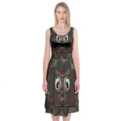 Wonderful Cute  Steampunk Owl Midi Sleeveless Dress by FantasyWorld7