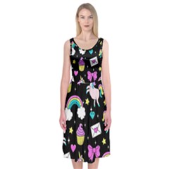 Cute Unicorn Pattern Midi Sleeveless Dress by Valentinaart