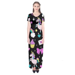 Cute Unicorn Pattern Short Sleeve Maxi Dress