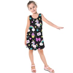 Cute Unicorn Pattern Kids  Sleeveless Dress by Valentinaart