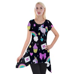 Cute Unicorn Pattern Short Sleeve Side Drop Tunic by Valentinaart