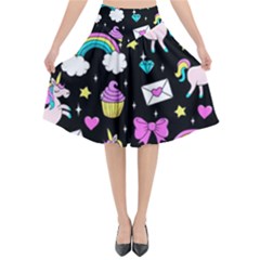 Cute Unicorn Pattern Flared Midi Skirt by Valentinaart