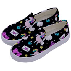 Cute Unicorn Pattern Kids  Canvas Slip Ons by Valentinaart