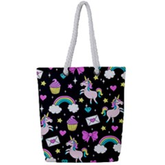 Cute Unicorn Pattern Full Print Rope Handle Tote (small) by Valentinaart