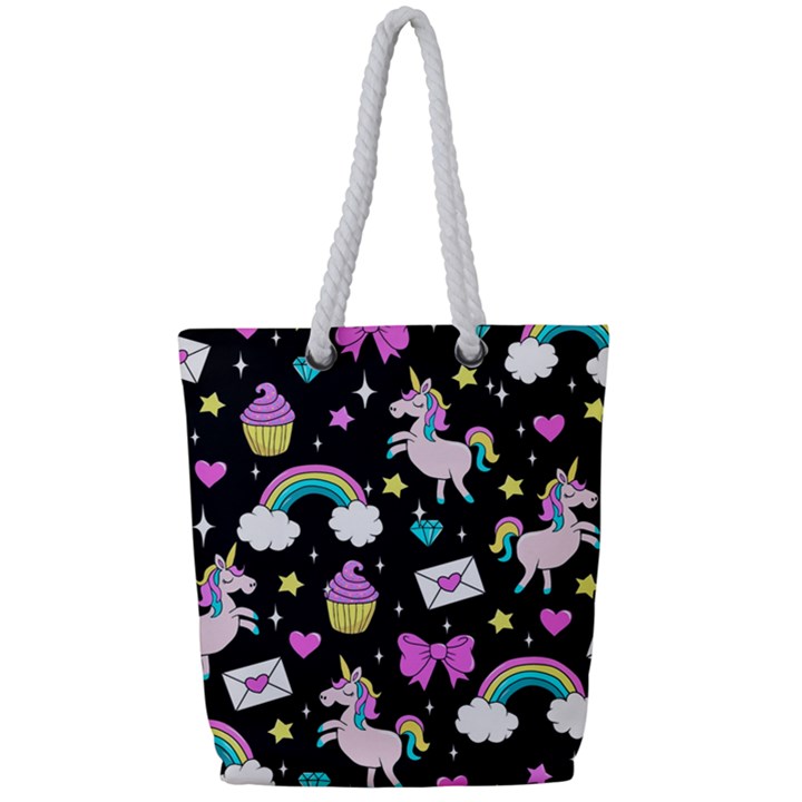 Cute Unicorn Pattern Full Print Rope Handle Tote (Small)