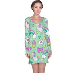 Cute Unicorn Pattern Long Sleeve Nightdress by Valentinaart