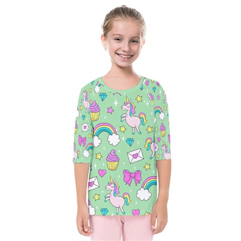 Cute Unicorn Pattern Kids  Quarter Sleeve Raglan Tee by Valentinaart