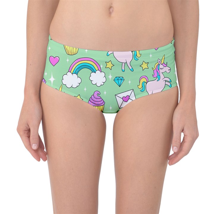 Cute Unicorn Pattern Mid-Waist Bikini Bottoms