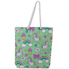 Cute Unicorn Pattern Full Print Rope Handle Tote (large) by Valentinaart