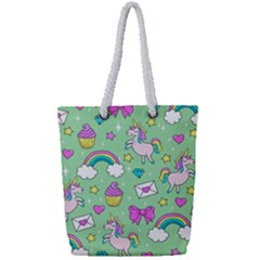 Cute Unicorn Pattern Full Print Rope Handle Tote (small) by Valentinaart