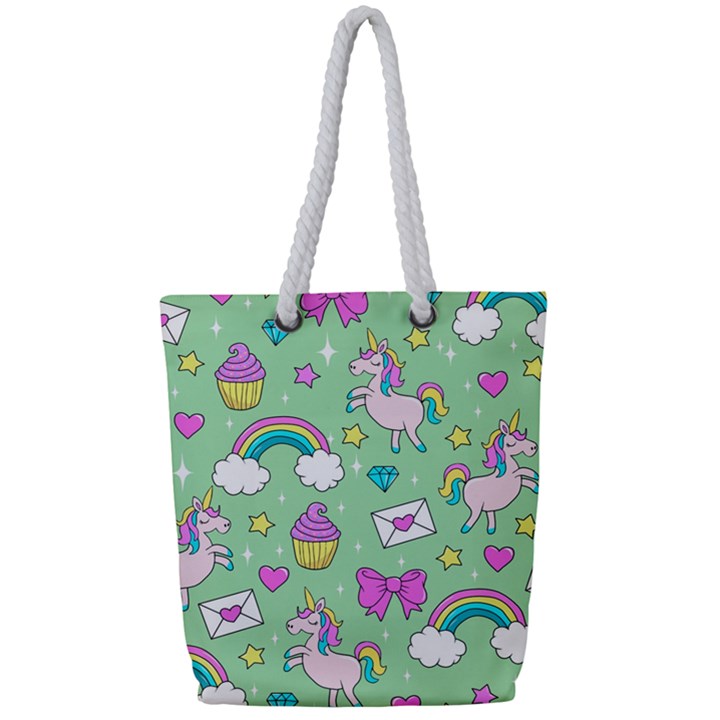 Cute Unicorn Pattern Full Print Rope Handle Tote (Small)