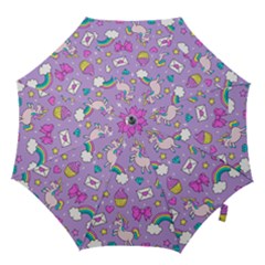 Cute Unicorn Pattern Hook Handle Umbrellas (large) by Valentinaart