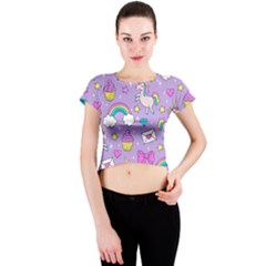 Cute Unicorn Pattern Crew Neck Crop Top by Valentinaart