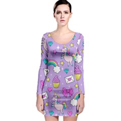 Cute Unicorn Pattern Long Sleeve Bodycon Dress by Valentinaart