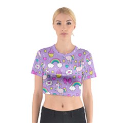 Cute Unicorn Pattern Cotton Crop Top by Valentinaart