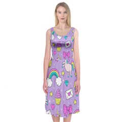 Cute Unicorn Pattern Midi Sleeveless Dress by Valentinaart