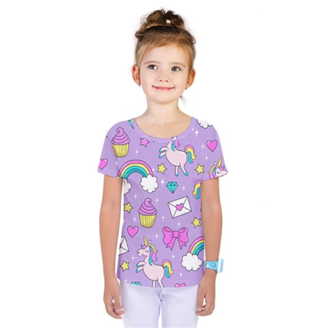 Cute Unicorn Pattern Kids  One Piece Tee by Valentinaart