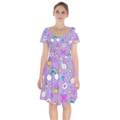 Cute Unicorn Pattern Short Sleeve Bardot Dress by Valentinaart