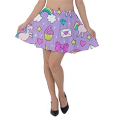 Cute Unicorn Pattern Velvet Skater Skirt by Valentinaart