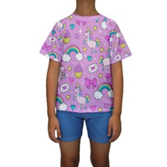 Cute Unicorn Pattern Kids  Short Sleeve Swimwear by Valentinaart