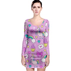 Cute Unicorn Pattern Long Sleeve Bodycon Dress by Valentinaart