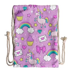 Cute Unicorn Pattern Drawstring Bag (large) by Valentinaart