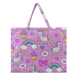 Cute Unicorn Pattern Zipper Large Tote Bag by Valentinaart