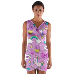 Cute Unicorn Pattern Wrap Front Bodycon Dress by Valentinaart