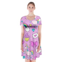 Cute Unicorn Pattern Short Sleeve V-neck Flare Dress by Valentinaart