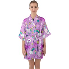 Cute Unicorn Pattern Quarter Sleeve Kimono Robe by Valentinaart