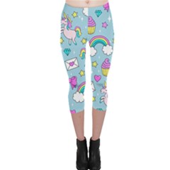 Cute Unicorn Pattern Capri Leggings  by Valentinaart