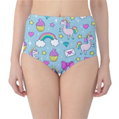 Cute Unicorn Pattern High-waist Bikini Bottoms by Valentinaart