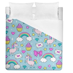 Cute Unicorn Pattern Duvet Cover (queen Size) by Valentinaart