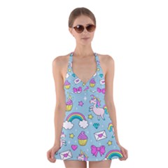 Cute Unicorn Pattern Halter Dress Swimsuit  by Valentinaart