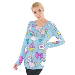 Cute Unicorn Pattern Tie Up Tee by Valentinaart