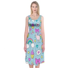 Cute Unicorn Pattern Midi Sleeveless Dress by Valentinaart