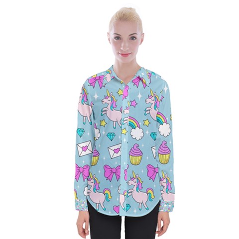 Cute Unicorn Pattern Womens Long Sleeve Shirt by Valentinaart