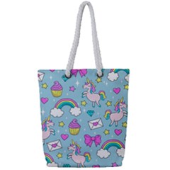 Cute Unicorn Pattern Full Print Rope Handle Tote (small) by Valentinaart