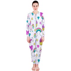 Cute Unicorn Pattern Onepiece Jumpsuit (ladies)  by Valentinaart