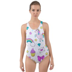 Cute Unicorn Pattern Cut-out Back One Piece Swimsuit by Valentinaart