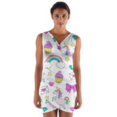 Cute Unicorn Pattern Wrap Front Bodycon Dress by Valentinaart