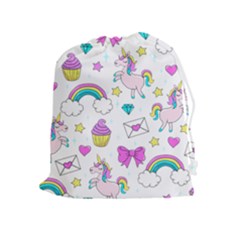 Cute Unicorn Pattern Drawstring Pouches (extra Large) by Valentinaart