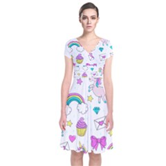 Cute Unicorn Pattern Short Sleeve Front Wrap Dress by Valentinaart