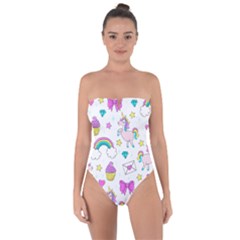 Cute Unicorn Pattern Tie Back One Piece Swimsuit by Valentinaart