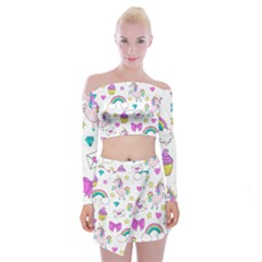 Cute Unicorn Pattern Off Shoulder Top With Mini Skirt Set by Valentinaart