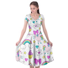 Cute Unicorn Pattern Cap Sleeve Wrap Front Dress by Valentinaart