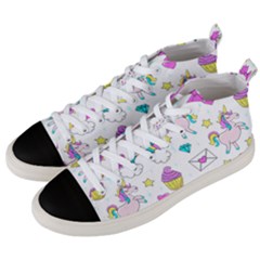 Cute Unicorn Pattern Men s Mid-top Canvas Sneakers by Valentinaart