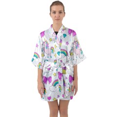 Cute Unicorn Pattern Quarter Sleeve Kimono Robe by Valentinaart