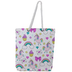 Cute Unicorn Pattern Full Print Rope Handle Tote (large) by Valentinaart